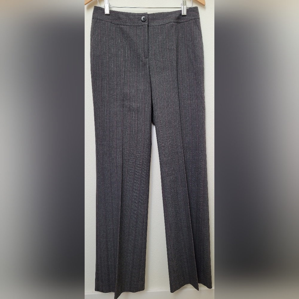 Semantiks Pinstriped Straight Relaxed Trousers - Charcoal Gray, Red & White